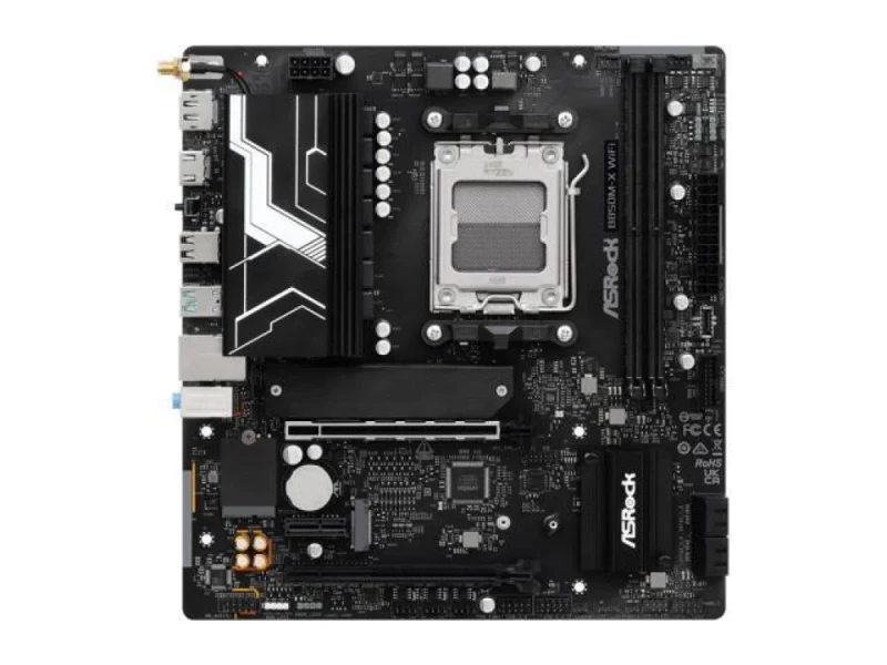 ASRock B850M-X WiFi AM5 Micro-ATX Motherboard – AMD B850 Chipset, Socket AM5 for Ryzen 9000/8000/7000 Series, Dual DDR5-8200+ (OC) 2x DIMM, PCIe 5.0 & PCIe 4.0 M.2, 4x SATA III, Wi-Fi 6E & Bluetooth 5.2, 2.5G LAN, HDMI 2.1, DisplayPort 1.4, USB-C & USB 3.2 - Featured Image