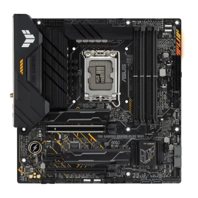 ASUS TUF GAMING B660M-PLUS WIFI Micro-ATX Motherboard – Intel B660 LGA1700 Socket Supporting 14th/13th/12th Gen Core CPUs, 4x DDR5 DIMM up to 128 GB, PCIe 5.0 x16 & PCIe 4.0 M.2 Storage, Intel Wi-Fi 6, 2.5 Gb Ethernet, USB 3.2 Gen2x2 Type-C & HDMI/DisplayPort, Military-Grade TUF Components & Enhanced Power/VRM Cooling for Gaming & Productivity - Featured Image
