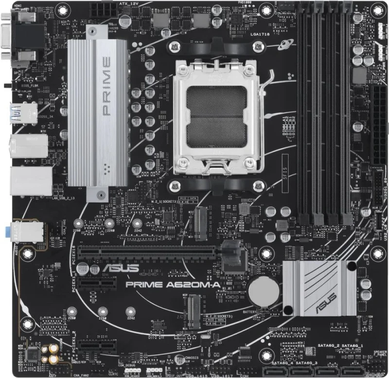 ASUS PRIME A620M-A-CSM Micro-ATX AM5 Motherboard – AMD A620 Chipset, DDR5 Support up to 192 GB, Dual M.2 & SATA 6 Gb/s Storage, PCIe 4.0 x16, HDMI/DisplayPort/VGA Outputs, USB 3.2 Gen1 & USB-C, Realtek Gigabit LAN, Aura Sync RGB, BIOS FlashBack, OptiMem II for Enhanced Performance - Featured Image