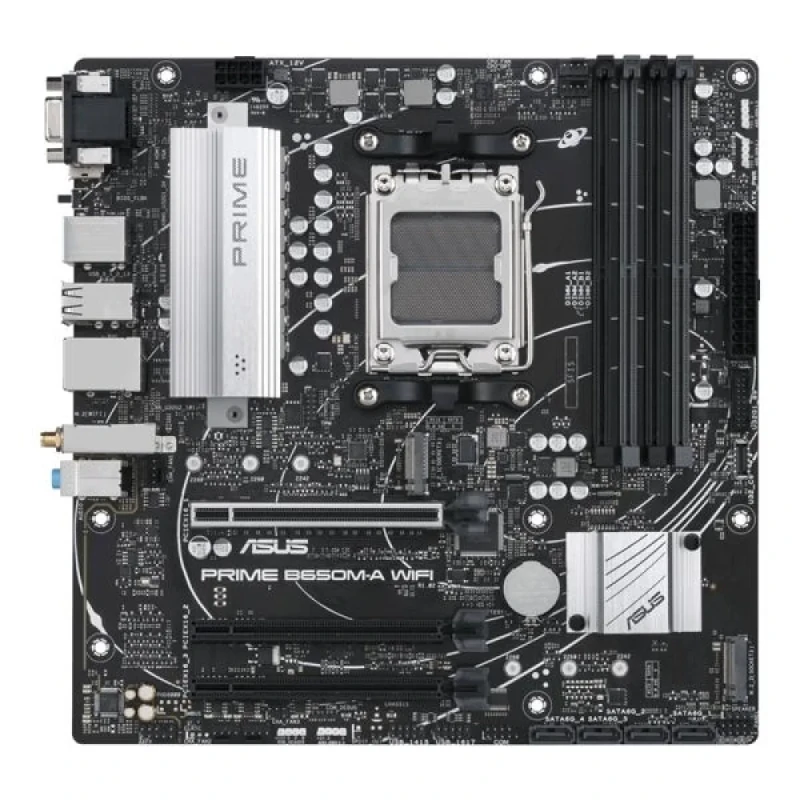 ASUS PRIME B650M-A WIFI Micro-ATX AM5 Motherboard – AMD B650 Chipset, AM5 Socket for Ryzen 7000 Series, DDR5 up to 6400 MHz (4x DIMM), Wi-Fi 6 (802.11ax) & Bluetooth 5.2, 2.5 Gb Ethernet LAN, 2x M.2 (PCIe 4.0/PCIe 5.0), 4x SATA III RAID, USB 3.2 Gen2/Gen1, HDMI & DisplayPort for Windows 11 - Featured Image