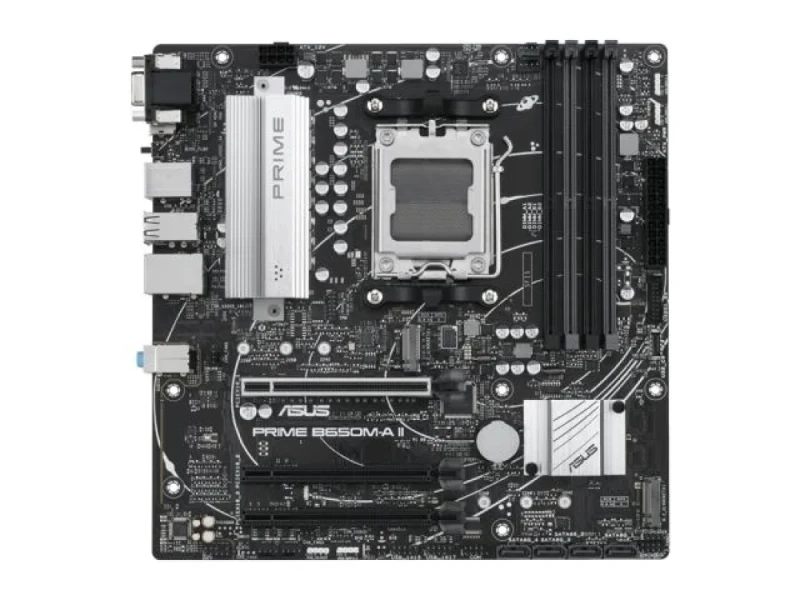 ASUS PRIME B650M-A II-CSM AMD AM5 Micro-ATX Motherboard – AMD B650 Chipset, Supports Ryzen 9000/8000/7000 Series, 4x DDR5 DIMM up to 192 GB, PCIe 4.0 x16, 2x M.2 (PCIe 5.0/4.0), 4x SATA 6 Gb/s, 2.5 Gb LAN, HDMI/DisplayPort/VGA, USB-C & USB 3.2 Ports, BIOS FlashBack & Aura Sync – Commercial Stable Model - Featured Image