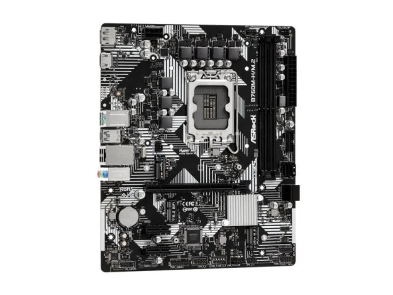 ASRock B760M-H/M.2 DDR5 LGA1700 Micro-ATX Motherboard – Intel B760 Chipset, Supports 12th/13th/14th Gen Intel Core CPUs, Dual DDR5-7200+ (OC) Memory, PCIe 4.0 x16, 1x Hyper M.2 (PCIe Gen4x4) & 1x Ultra M.2, 4x SATA3, Gigabit LAN, HDMI 2.1 & DisplayPort, USB 3.2 Gen1 Type-C + Multiple USB 3.2/2.0 Ports, Realtek ALC897 7.1 Audio - Featured Image