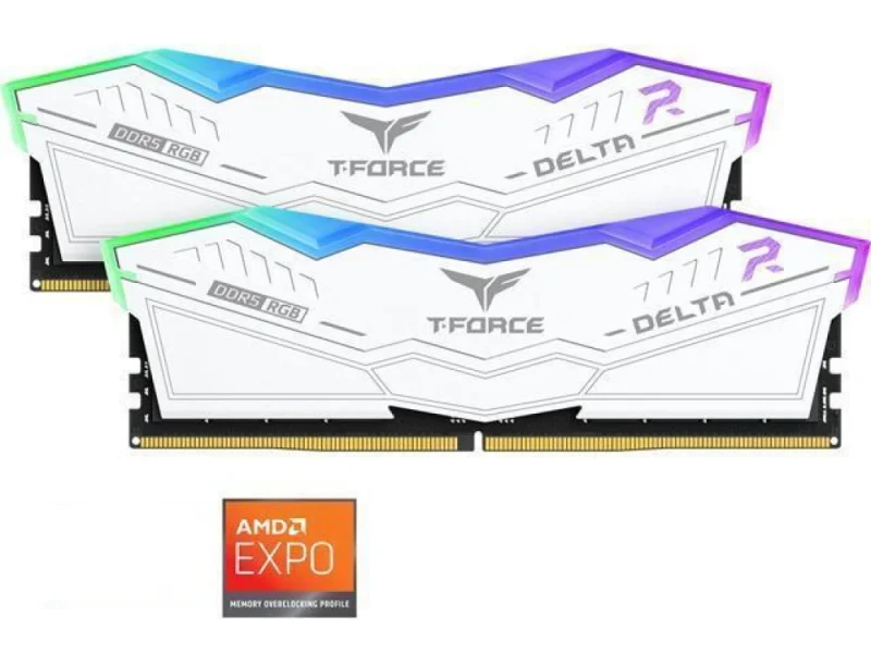 TEAMGROUP T-Force Delta RGB 32 GB - 2 x 16GB, DDR5 288-pin DIMM, 6000MT/s, CL38, White color - Featured Image