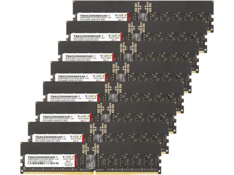 V-Color TRA532G68D834O 256 GB - 8 x 32GB, DDR5 288-pin DIMM, 6800MT/s, CL34, Black color - Featured Image
