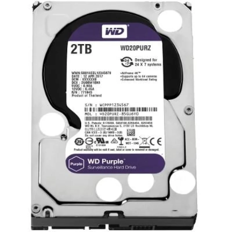 Western Digital Purple - 2 TB 5400 RPM, SATA 6.0 Gb/s, 3.5", 64 MB Cache memory - Featured Image
