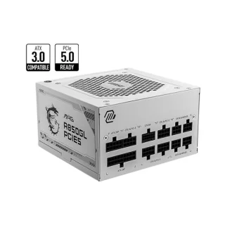 MSI MAG A850GL PCIE5 - 850 W ATX Power Supply, 80+ Gold, Fully Modular, White Color