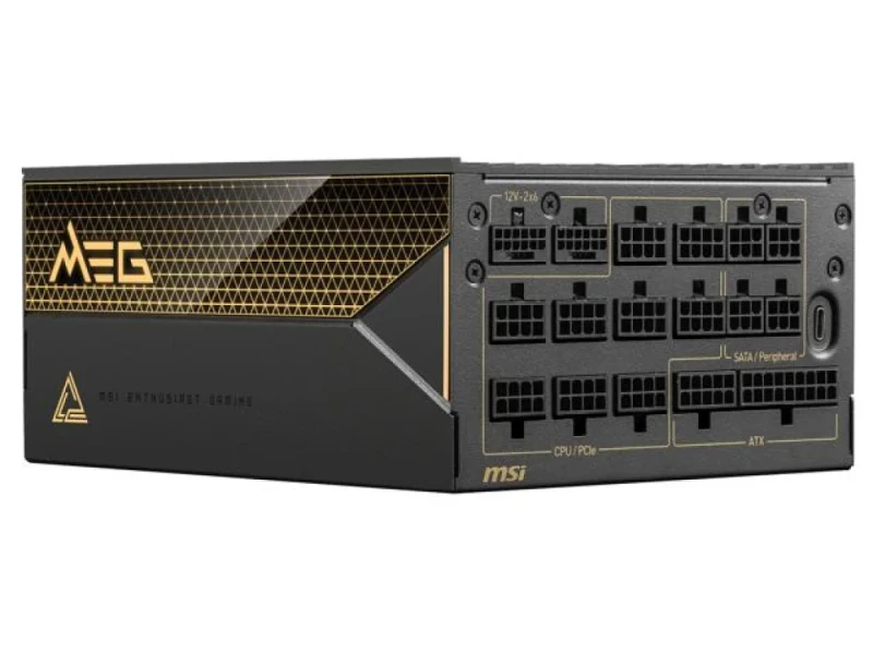 MSI MEG Ai1600T PCIE5 - 1600 W ATX Power Supply, 80+ Titanium, Fully Modular, Black / Gold Color - Featured Image