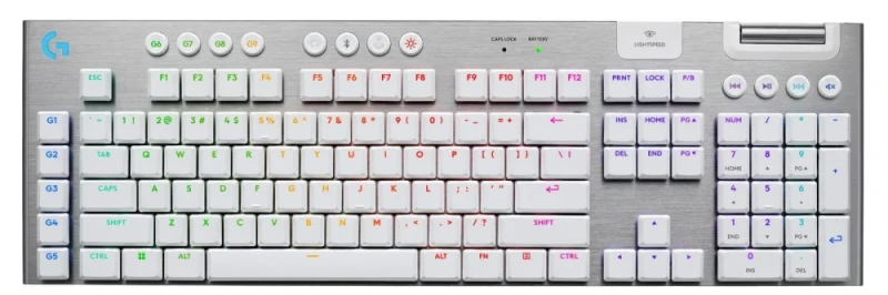 Logitech G915 X LIGHTSPEED - Gaming Wired, Wireless, Bluetooth Wireless Keyboard, Logitech Low-Profile GL Tactile Switches, RGB Backlit, White / Silver Color - Featured Image