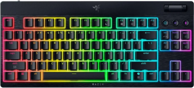 Razer BlackWidow V4 Low-Profile HyperSpeed - Gaming Wired, Wireless, Bluetooth Wireless Keyboard, Razer Yellow Low-Profile Linear Switches, RGB Backlit, Tenkeyless, Black Color - Featured Image