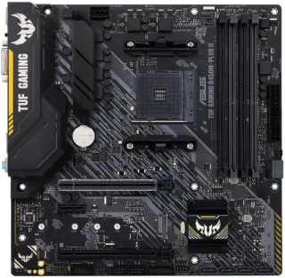ASUS TUF GAMING B450M-PLUS II AMD AM4 Micro-ATX Motherboard – AMD B450 Chipset, Socket AM4 for Ryzen 1000/2000/3000 Series, Dual-Channel DDR4 up to 4400+ MT/s (OC), 4x DIMM, PCIe 3.0 x16 + PCIe 2.0, 1x M.2 + SATA III Storage, Realtek Gigabit LAN, HDMI & DVI-D Video, AI Noise-Canceling Mic, Aura Sync RGB, Military-Grade Components for Stable Gaming Builds