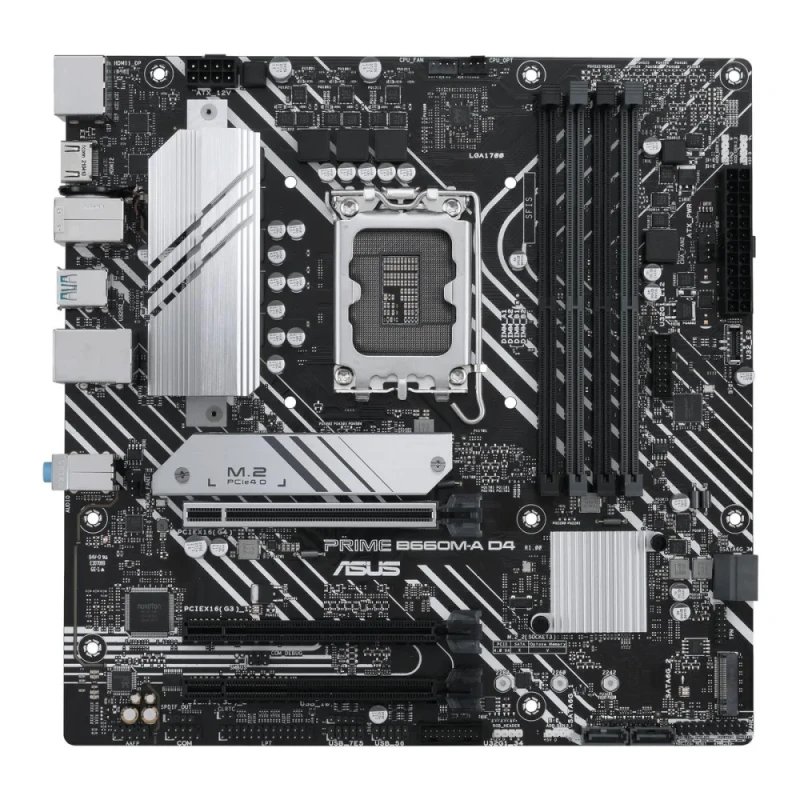 ASUS PRIME B660M-A D4 Intel B660 Micro-ATX Motherboard LGA1700 DDR4 Dual-Channel 128 GB, 2x PCIe 4.0/3.0 M.2 NVMe & 1x PCIe 4.0 x16, 4x SATA III, Intel 1 Gb Ethernet, HDMI 2.1 & DisplayPort 1.4, USB 3.2 Gen2/Gen1 Type-A & Type-C, Realtek ALC897 Audio – Compact DIY PC Board - Featured Image