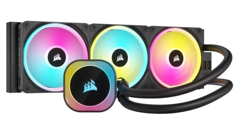 Corsair iCUE LINK H150i RGB AIO 360 mm Liquid CPU Cooler – Black, 3x120 mm QX RGB Fans 480–2400 RPM, 16.44–63.1 CFM Airflow, Copper Cold Plate, Aluminum Radiator 397x120x27 mm, iCUE LINK Single-Cable System, Intel & AMD Socket Support - Featured Image