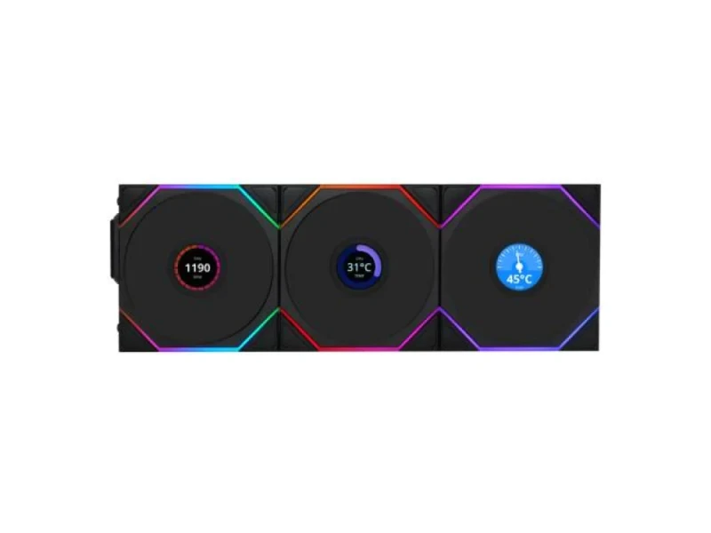 Lian Li UNI FAN TL LCD Wireless 3-Pack - 120mm PWM fan, 31 dB, 54.3 CFM Airflow, 350 - 1900 RPM, Black Color - Featured Image