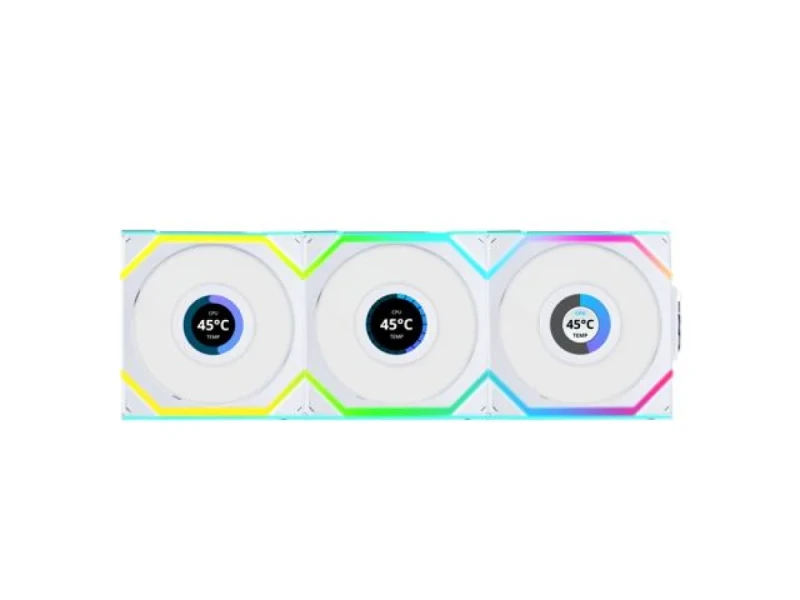 Lian Li UNI FAN SL Wireless LCD 3-Pack - 120mm PWM fan, 31 dB, 51.45 CFM Airflow, 350 - 1900 RPM, White Color - Featured Image