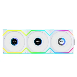 Lian Li UNI FAN SL Wireless LCD 3-Pack - 120mm PWM fan, 29.5 dB, 50.08 CFM Airflow, 350 - 1900 RPM, White Color