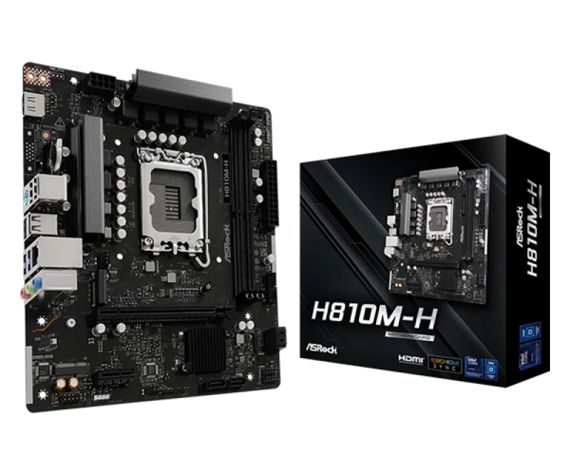 ASRock H810M-H Intel H810 Micro-ATX Motherboard – LGA1851 Socket for Intel Core Ultra Series, DDR5 up to 6400 MHz, 1x PCIe 4.0 x16 & 1x PCIe 4.0 x1, 1x M.2 PCIe 4.0, Realtek Gigabit LAN, HDMI 2.1, 4x SATA3 & USB 3.2 Gen 1, Compact mATX PC Build Board - Featured Image