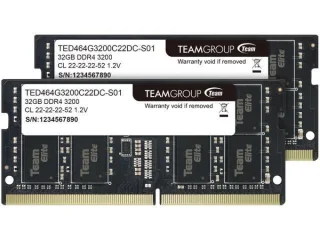 TEAMGROUP Elite 64 GB - 2 x 32GB, DDR4 260-pin SODIMM, 3200MT/s, CL22, Black color