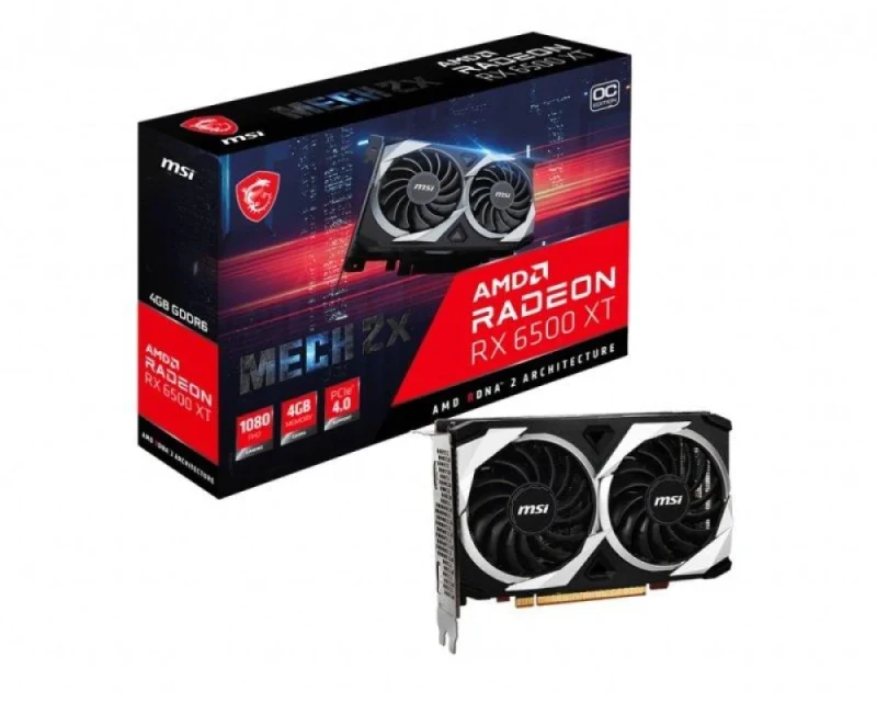 MSI MECH 2X OC Radeon RX 6500 XT 4 GB GDDR6 Graphics Card – AMD RDNA 2 RX 6500 XT GPU, 1024 Stream Processors, Boost Clock ~2825 MHz, 64-bit Memory Bus, PCIe 4.0 x16, Dual TORX 3.0 Fans, HDMI 2.1 & DisplayPort 1.4a, 172 mm Length Black/Silver Budget Gaming GPU - Featured Image