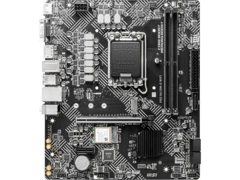 MSI PRO H610M-G WIFI Micro-ATX Intel H610 Motherboard – LGA 1700 Socket Support for Intel 12th/13th/14th Gen Core/Pentium/Celeron CPUs, Dual DDR5 (Up to 5600 MHz), 1x PCIe 4.0 x16, M.2 Slot, 4x SATA 6 Gb/s, Wi-Fi 5 (802.11ac) & Bluetooth, HDMI/DisplayPort/VGA, 7.1-ch Audio - Featured Image