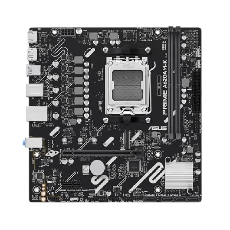 ASUS PRIME A620M-K AM5 Micro-ATX Motherboard – AMD A620 Chipset, DDR5 7200+ OC, PCIe 4.0 x16, PCIe 4.0 M.2, HDMI & VGA, Realtek 1Gb LAN, USB 3.2 Gen1, Aura Sync RGB, Ryzen 7000/8000/9000 Ready - Featured Image