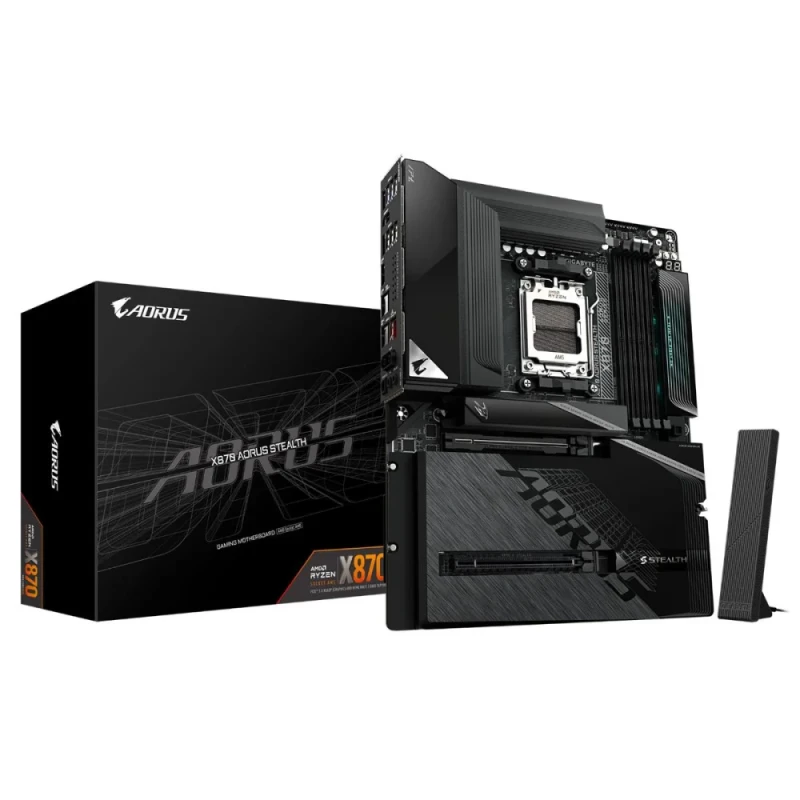 GIGABYTE X870 AORUS STEALTH AM5 ATX Motherboard – AMD X870 Chipset, Socket AM5 Support (Ryzen 7000/8000/9000), DDR5 Dual-Channel up to 8200 MT/s, 4x M.2 (PCIe 5.0/4.0), Wi-Fi 7 & Bluetooth 5.3, 5 GbE LAN, USB4 & USB-C, HDMI 2.1, Realtek ALC1220 Audio, ATX Form Factor - Featured Image