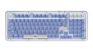 Logitech Alto Keys K98M - Standard Wired, Wireless, Bluetooth Wireless Keyboard, Logitech Marble Linear Switches, White Backlit, Transparent / Blue Color