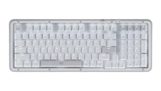 Logitech Alto Keys K98M - Standard Wired, Wireless, Bluetooth Wireless Keyboard, Logitech Marble Linear Switches, White Backlit, Transparent / White Color