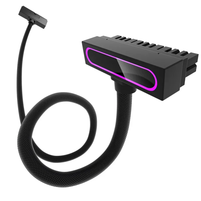 AsiaHorse Hydrus ARGB PSU Extension Cable 24-PIN Motherboard 30 cm – Addressable RGB Lighting, 18 AWG Copper Core with Brass Tin-Plated Terminals, 90° Right-Angle Connectors, ATX 24 PIN Extension for Clean Cable Management - Black - Featured Image