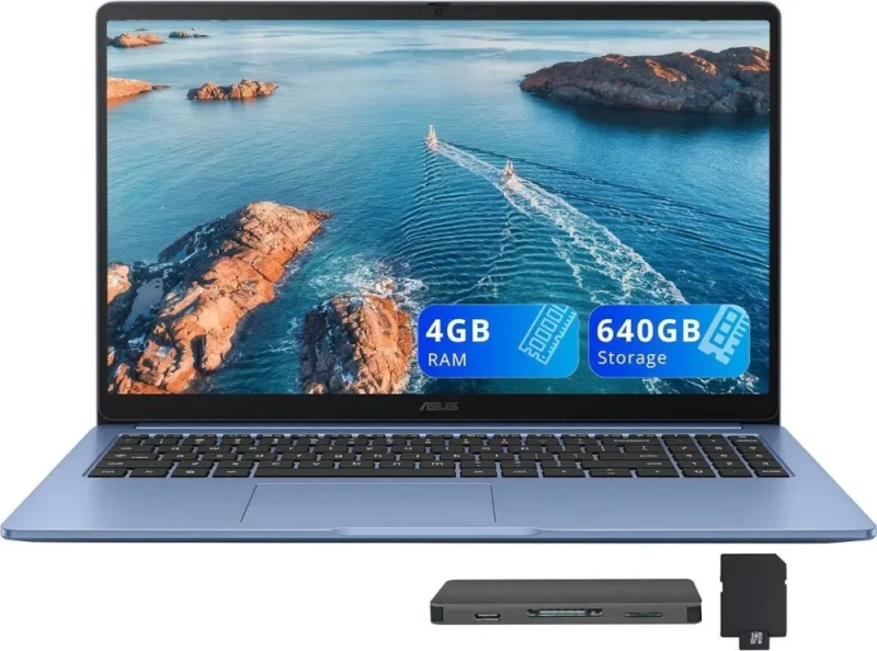 ASUS Chromebook CX15 15.6" FHD IPS Laptop – Intel Celeron N4500 Dual-Core Processor, 4 GB LPDDR4X RAM, 128 GB eMMC + 512 GB Docking Storage, 15.6″ 1920x1080 Full HD Display, Intel UHD Graphics, Chrome OS, Wi-Fi 6 & Bluetooth, NumberPad, HDMI & USB-C/A Ports, Fabric Blue - Featured Image