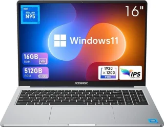 ACEMAGIC 16" FHD Laptop – Intel 12th Gen Alder Lake N95 Quad-Core (Up to 3.4 GHz), 16 GB DDR4 RAM, 512 GB SSD Storage, 16.0″ 1920x1200 IPS Display, Windows 11, Intel UHD Graphics, Wi-Fi 5 & Bluetooth 5.0, 3x USB3.2 & Type-C, 1 MP Webcam, Backlit Keyboard, Graphite/Gray