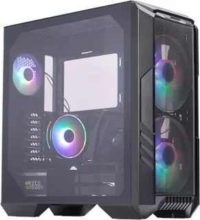 Cooler Master HAF 500 Black High-Airflow ATX Mid-Tower PC Case – Mesh & Tempered Glass Chassis with Dual 200 mm ARGB Intake Fans, Rotatable GPU Cooling Fan, Support for ATX/mATX/ITX/SSI CEB/E-ATX Boards, USB-C & USB-A Front I/O, Up to 360 mm Radiator Support & Spacious Airflow-Optimized Interior