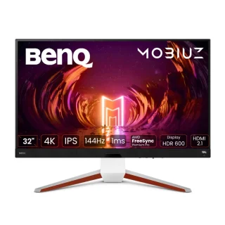 BenQ MOBIUZ EX3210U 32" 4K UHD IPS Gaming Monitor – 32" 3840x2160 LED with 144 Hz Refresh, 1 ms MPRT, HDR600, 98% DCI-P3/99% Adobe RGB Wide Color, HDMI 2.1x2 & DP 1.4, Built-In Speakers + Mic, USB 3.0 Hub, Adjustable Stand & VESA Mount (White)