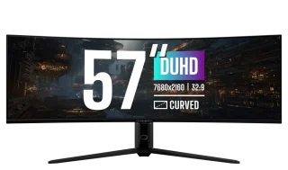 Cooler Master GP57ZS-EK 57" DUHD Curved Gaming Monitor – 57" 7680x2160 Dual UHD Mini-LED VA Panel, 120 Hz Refresh, 1000R Curve, 1 ms Response, HDR1000, Adaptive Sync, 2x HDMI 2.1, DisplayPort 1.4, USB-C (DP Alt/PD), USB 3.2 Hub, Integrated Speakers & KVM Support