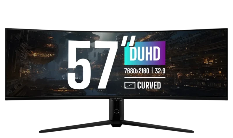 Cooler Master GP57ZS-EK 57" DUHD Curved Gaming Monitor – 57" 7680x2160 Dual UHD Mini-LED VA Panel, 120 Hz Refresh, 1000R Curve, 1 ms Response, HDR1000, Adaptive Sync, 2x HDMI 2.1, DisplayPort 1.4, USB-C (DP Alt/PD), USB 3.2 Hub, Integrated Speakers & KVM Support - Featured Image