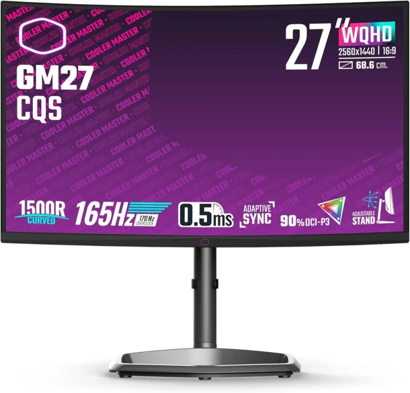 Cooler Master 27" WQHD 1500R Curved Gaming Monitor CMI-GM27-CQS-EK – 27" 2560x1440 (WQHD) Ultra-Speed VA LED, 170 Hz Refresh (OC), 0.5 ms Response, FreeSync & G-SYNC Range Support, HDR400, 1500R Curvature, 2x HDMI 2.0 + DisplayPort, Built-In Speakers, Height/Tilt/Swivel Stand, VESA 100x100 - Featured Image