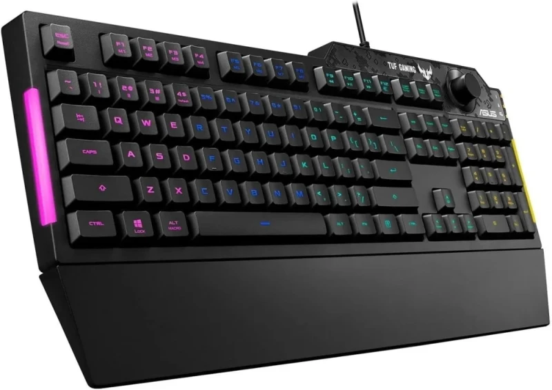 ASUS TUF Gaming K1 RGB Wired USB Gaming Keyboard – Full-Size 100% Layout, 5-Zone Aura Sync RGB Backlit, Tactile Membrane Switches, Spill-Resistant Frame, Detachable Ergonomic Wrist Rest, Dedicated Volume Knob, On-the-Fly Macro, USB-A (Type-C to A) Connection - Featured Image