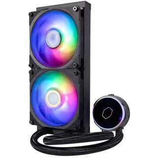 Cooler Master MasterLiquid PL240 Flux 240 mm AIO Liquid CPU Cooler – Dual PL-Flux 120 mm ARGB PWM Fans (0-2300 RPM, 72 CFM, 2.96 mmH₂O), Dual-Chamber Pump with ARGB Lighting, Slim Aluminum Radiator (277x119.6x27.2 mm), Addressable Gen 2 RGB & Controller, Intel & AMD Socket Support High-Performance PC Cooling System