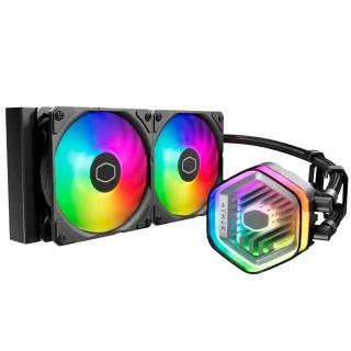 Cooler Master MasterLiquid 240 Atmos ARGB (MLX-D24M-A25PZ-R1) – 240 mm AIO Liquid CPU Cooler with Dual SickleFlow Edge 120 mm ARGB PWM Fans (Up to 2500 RPM, ~70.7 CFM), Dual-Chamber Pump with Customizable 3D-Printable Top Cover, Aluminum Radiator (277x119.6x27.2 mm), ARGB Gen 2 Lighting & Broad Intel/AMD Socket Support