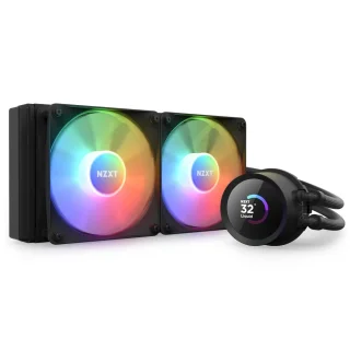 NZXT Kraken 240 RGB Black AIO Liquid CPU Cooler with 1.54″ LCD Display & RGB Fans – RL-KR240-B1 240 mm All-in-One CPU Liquid Cooling System, Dual 120 mm RGB Core PWM Fans (500–1800 RPM, ~78 CFM), Asetek Pump, Aluminum Radiator, Addressable RGB & CAM Customization, Intel/AMD Socket Support with RGB Controller Included