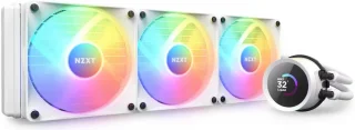 NZXT Kraken 360 RGB White AIO Liquid CPU Cooler with 1.54″ LCD Display & RGB Controller – 360 mm All-in-One Cooling System with Triple F120 RGB Core PWM Fans (500–1800 RPM, ~78 CFM), Asetek Pump, Reinforced Sleeved Tubing, Aluminum Radiator (394x121x27 mm), CAM Customization & Intel/AMD Socket Support