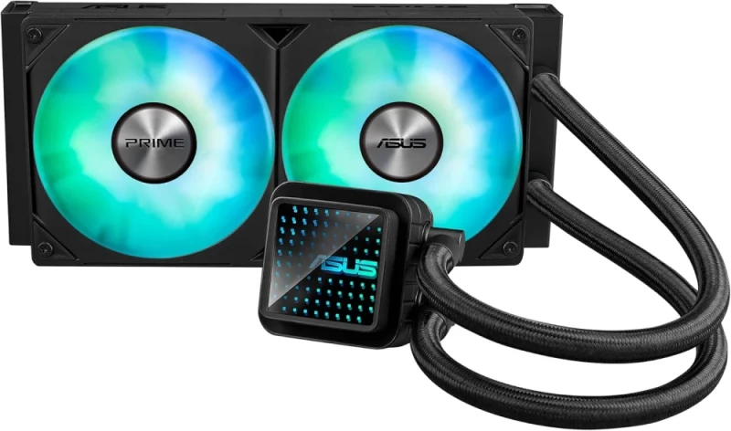 ASUS PRIME LC 240 ARGB (90RC0111-B0EAY0) – 240 mm All-in-One Liquid CPU Cooler with Dual 120 mm PWM ARGB Fans (600–2200 RPM, 75.7 CFM), Infinity Mirror Pump Cap with Aura Sync Lighting, 400 mm Sleeved Tubing, Aluminum Radiator (277x120x27 mm), Intel & AMD Socket Support High-Performance Cooling System - Featured Image
