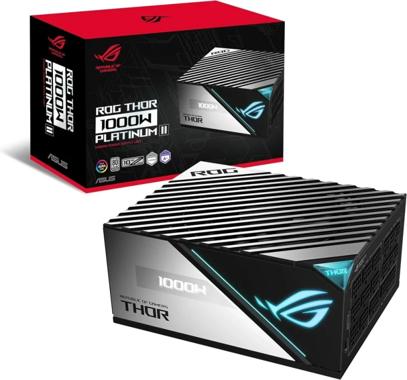ASUS ROG Thor 1000P2 Gaming 1000W ATX Power Supply (90YE00L4-B0NA00) – 80 PLUS Platinum, Fully Modular, 135mm Axial-Tech Fan with 0dB Mode, OLED Power Display, Aura Sync RGB, PCIe 16-pin Ready, 8x PCIe 6+2, 12x SATA, Active PFC - Featured Image