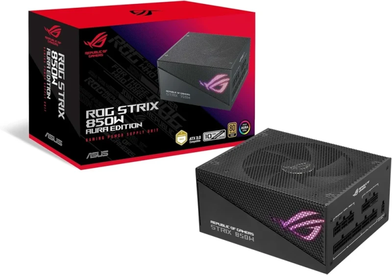 ASUS ROG Strix 850G 850W ATX Power Supply (90YE00P2-B0NA00) – 80 PLUS Gold, Fully Modular, 135mm Axial-Tech Fan with 0dB Mode, PCIe 5.0 Ready, 12VHPWR Support, ATX 3.0 Compatible, Japanese Capacitors, 8x SATA, 4x PCIe 6+2 - Featured Image