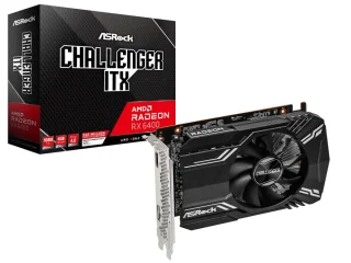 ASRock Challenger ITX Radeon RX 6400 4GB GDDR6 Graphics Card, Single-Fan Mini ITX Design, 2321MHz Boost Clock, PCIe 4.0 x4, 64-bit, 1x HDMI 2.1, 1x DisplayPort 1.4a, Low-Profile Ready, 162mm Black/Silver GPU