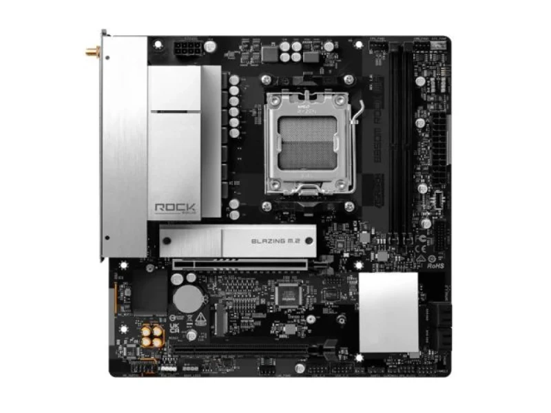 ASRock B850M Rock WiFi AM5 Micro-ATX Motherboard, AMD B850 Chipset, Support for Ryzen 9000/8000/7000 Series, PCIe 5.0 x16, Dual Channel DDR5, 2.5G Ethernet, Wi-Fi 6E/7 & Bluetooth, Pre-Installed I/O Shield, Dual M.2, HDMI & USB 3.2 - Featured Image