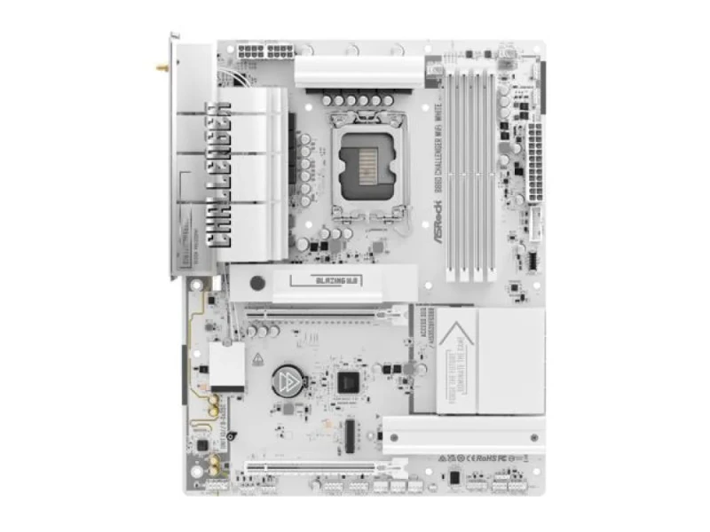 ASRock B860 Challenger WiFi White ATX Motherboard, Intel B860 Chipset, LGA1851 for Intel Core Ultra Series, DDR5 8666+ (OC), PCIe 5.0 x16 + PCIe 4.0 x16, 4x SATA3, 3x M.2 (Gen5/Gen4), 2.5G LAN, Wi-Fi 7 & Bluetooth, HDMI, USB 3.2 Gen1/Type-C, Dual Antennas, White ATX Board - Featured Image