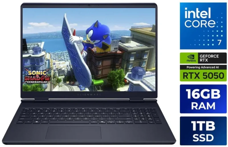Dell Alienware 16″ Aurora Gaming Laptop LAC16250-7193BLU-PUS, Intel Core 7-240H Series 2 CPU, NVIDIA GeForce RTX 5050 8GB GDDR7, 16GB DDR5-5600 RAM, 1TB NVMe SSD, 16″ WQXGA 120Hz Display, Wi-Fi 7/Bluetooth, Backlit Keyboard, Windows 11 Home - Featured Image