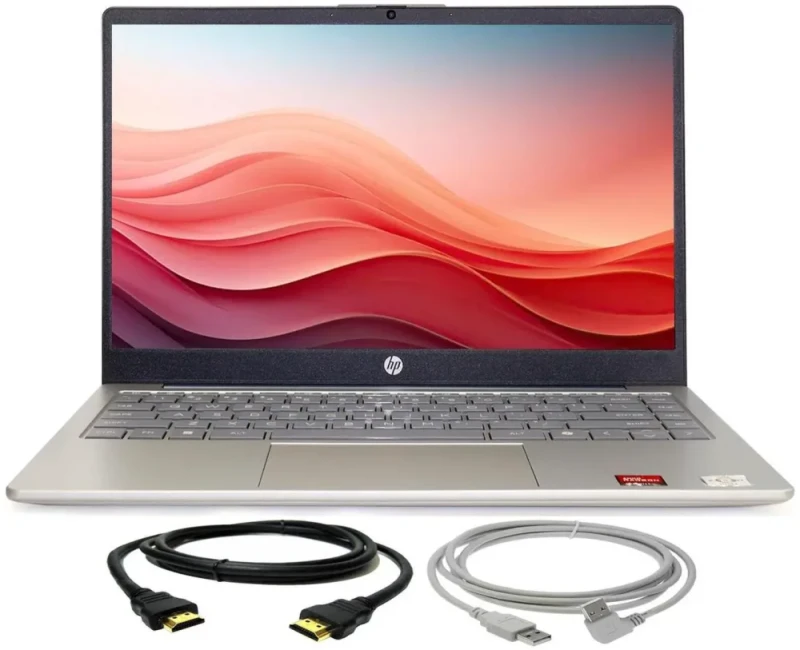 HP 14″ HD Laptop AMD Athlon 7120 4GB RAM, 128GB UFS Storage, 14″ 1366x768 HD Display, AMD Radeon Integrated Graphics, Wi-Fi 6, Bluetooth, 2x USB-A, USB-C, HDMI, HD Webcam, Windows 11 Home, Moonlight Blue + HDMI Cable & 10 ft USB 2.0 Type-A to B Cable - Featured Image
