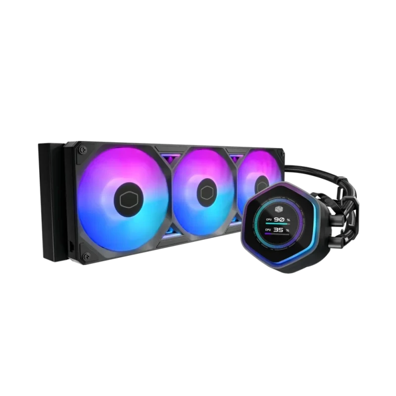 Cooler Master MasterLiquid Atmos II LCD 360mm ARGB AIO CPU Liquid Cooler - 2.1" Customizable LCD Display, Triple 120mm SickleFlow Edge ARGB Fans, 394mm Aluminum Radiator, 690–2500 RPM, 190 CFM Airflow, 3.61 mmH2O Pressure, Dual-Chamber Pump, Intel LGA1851/1700/1200/115x & AMD AM5/AM4 - Featured Image