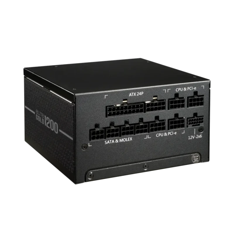 Cooler Master Elite Gold 1200W Fully Modular ATX Power Supply MPW-C001-AFAG-BEU, 1200 W 80 PLUS Gold Certified Efficiency, ATX 12V v3.1 & PCIe Gen5.1 Ready, Active PFC, 135 mm FDB Fan, Flat Black Modular Cables, 24-Pin ATX, Dual EPS & Multiple PCIe/SATA Connectors for Gaming & High-Perf PCs - Featured Image